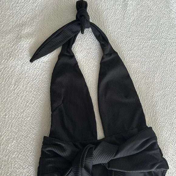 MONTCE Black Rib Tropez Tie-Up One-Piece, Black, Medium , $218 - Picture 12 of 14